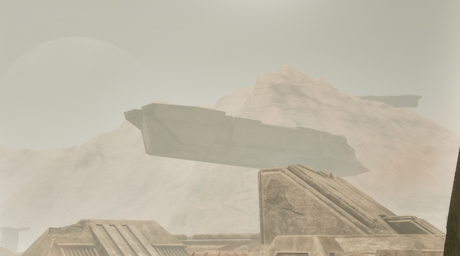 View of an Atreides frigate from the upper floor of the Salusan Bull