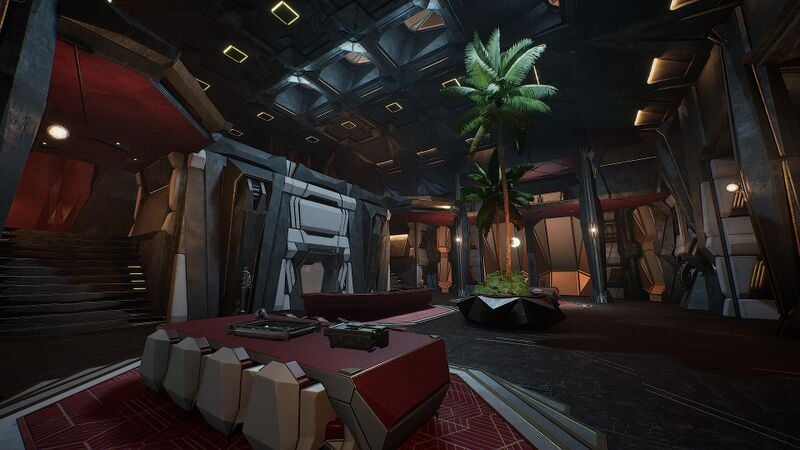 Hall of Water Shipper headquarters in Wind Pass, with live plants