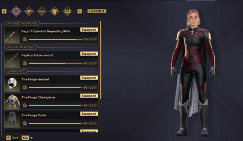 The main window for equipment customization