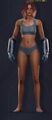Front view of a feminine character wearing circuit gauntlets