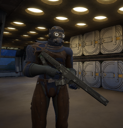 A wiki player wielding the Atreides Battle Rifle