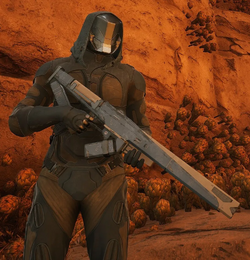 A wiki player wielding the Atreides Battle Rifle