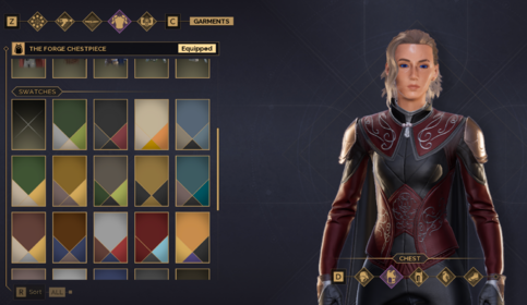 In game visual on where swatches can be seen that are available for the chestpiece